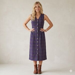 Susan Bristol Sleeveless Boho Western Corduroy Window Plaid Button Down Dress